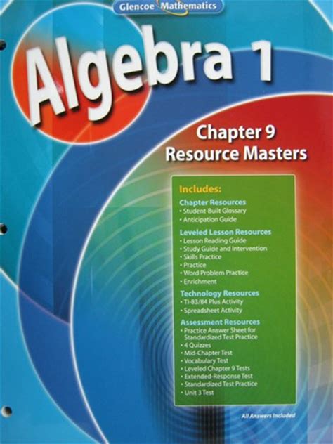 Answer 9PT. . Glencoe algebra 1 chapter 9